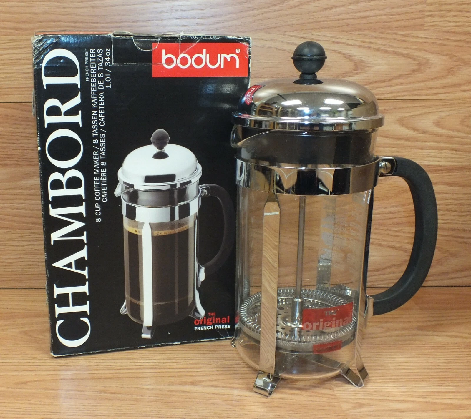 Bodum Chambord (1928-16) Original French Press 8 Cup *SS* Coffee Maker 34 Oz.