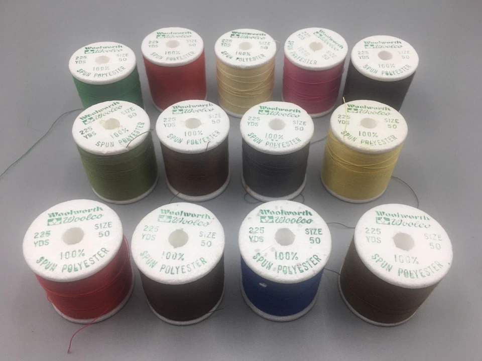 13 швейных ниток 1970-е винтажные Woolworth Woolco 225 ярдов размер 50 полиэстер - Изображение 2 из 4
