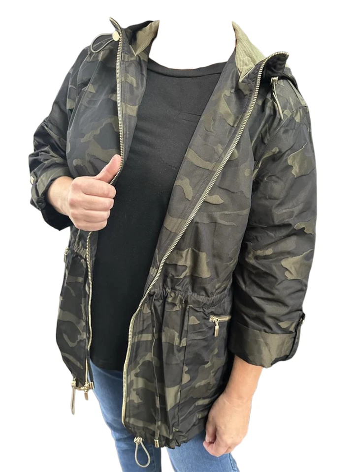Chicos NWT Zenergy $139 Anorak Olive Camo Embossed Womens S L XL Coat Jacket - Image 2 of 4