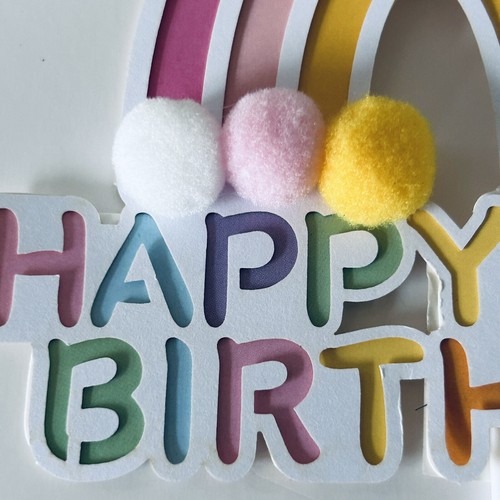 1 X Pastel Arco Iris Daisy Feliz Cumpleaños Tarjeta Pastel Rematar Con Pom-Pom Rosa/ye - Imagen 3 de 12