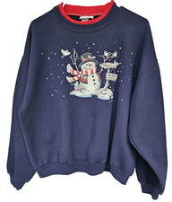 Vintage Morning Sun Christmas Sweatshirt Grandma Blue Crewneck L Snowman Gs