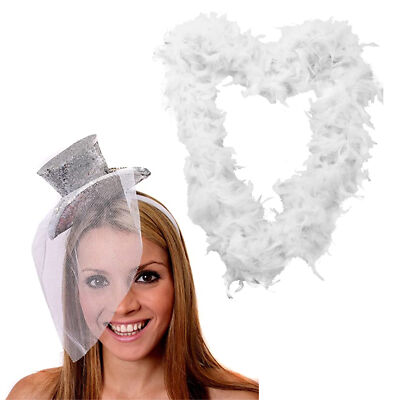 SILBERNER MINI GLITZER HUT & FEDER BOA DAMEN BURLESQUE JUNGGESELLINNENABSCHIED KOSTÜM