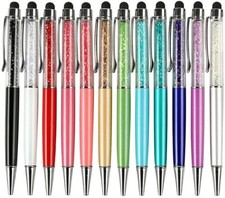 12pcs/pack Bling Bling 2-in-1 Slim Crystal Diamond Stylus pen and Ink Ballpoint