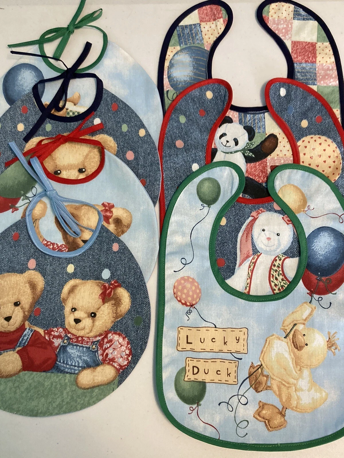 Handmade Baby Bibs/ Blue Jean Teddy Set Of 7