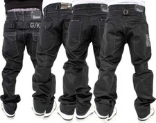 G King Homme Enduit Noir Jean Coupe Ample Urban Designer Streetwear Style