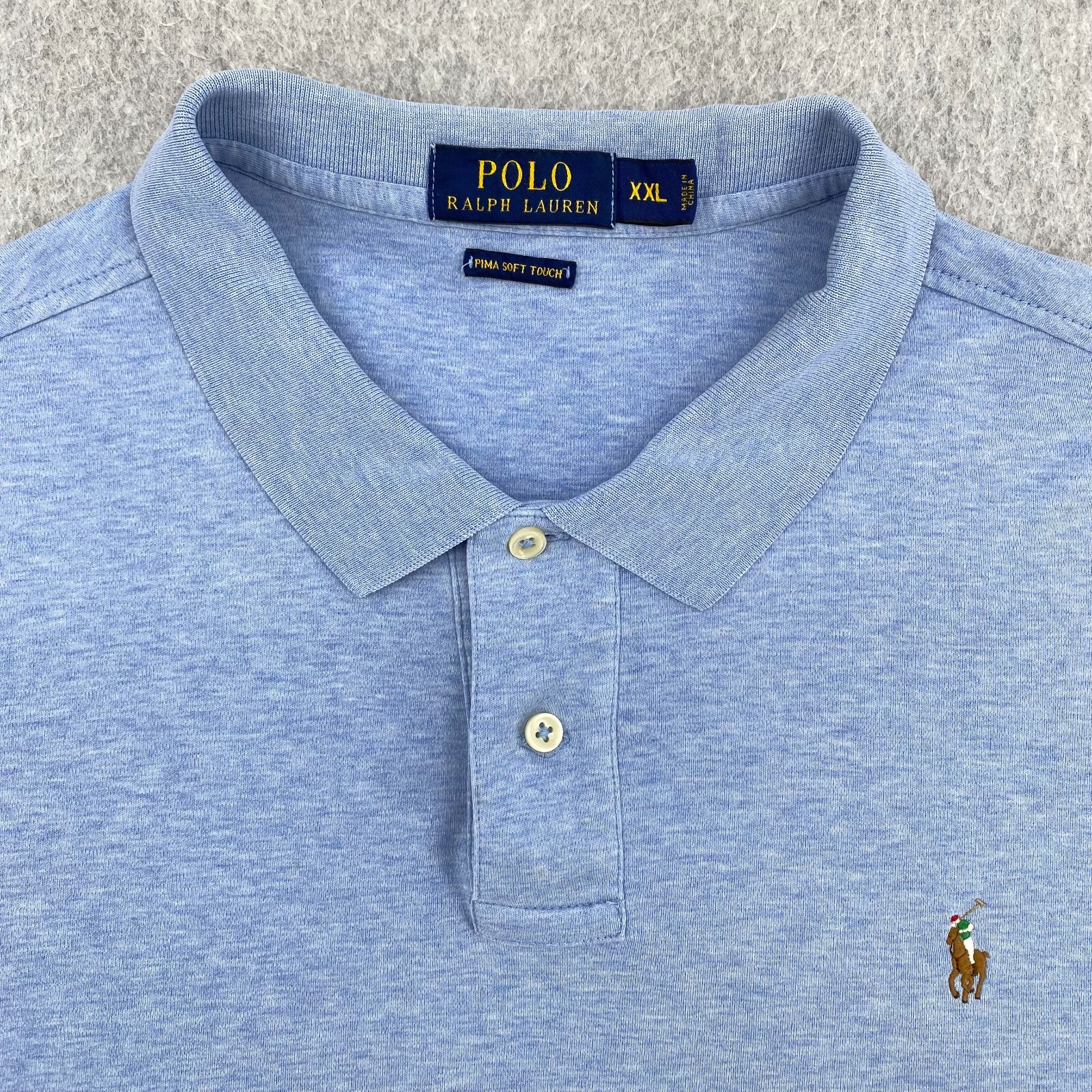 Polo Ralph Lauren Camicia Uomo 2XL Blu Pima Soft Touch Rugby Preppy Carne Pony