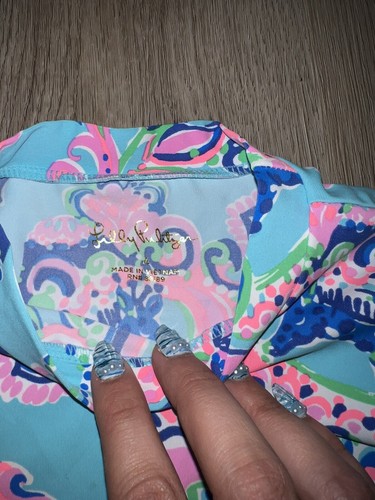 D30-Lilly Pulitzer Girls Swim Top Size 4 Pink Blue Floral Longsleeve - Picture 3 of 4