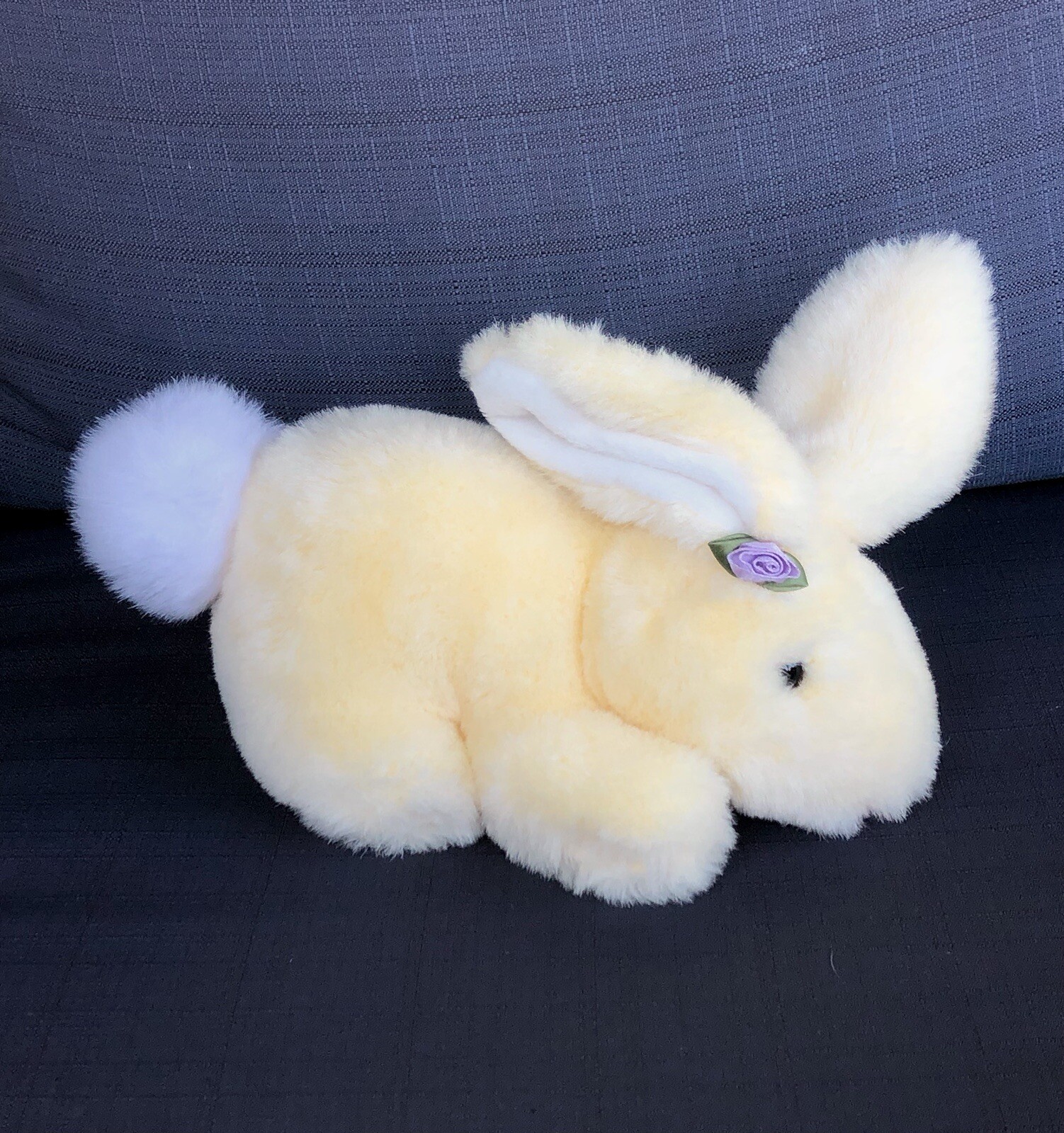 Commonwealth Yellow Bunny Plush Purple Flower 1993 White Fluffy Tail Pink Nose