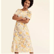 LOFT Midi Dress Floral Yellow Blue boho cottagecore tiered skirt women’s size 6