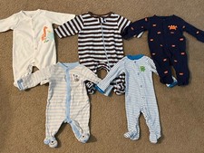 Lot of 5 Infant Baby Boy's Sleepers Carters Zip  Button Up Newborn Monster Dog