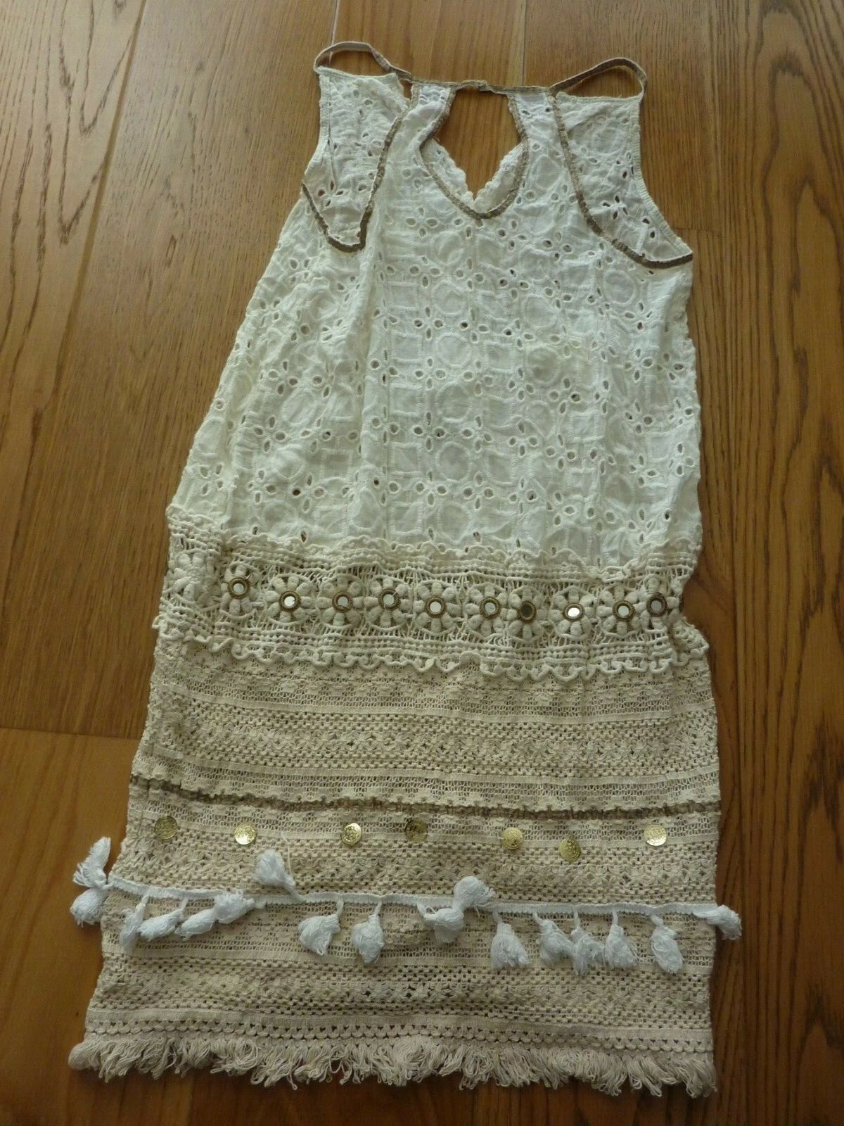 OFF WHITE ABITO GUADALUPE DESIGN SAVANA OCCHIELLO RICAMATO BIANCO SPORCO S