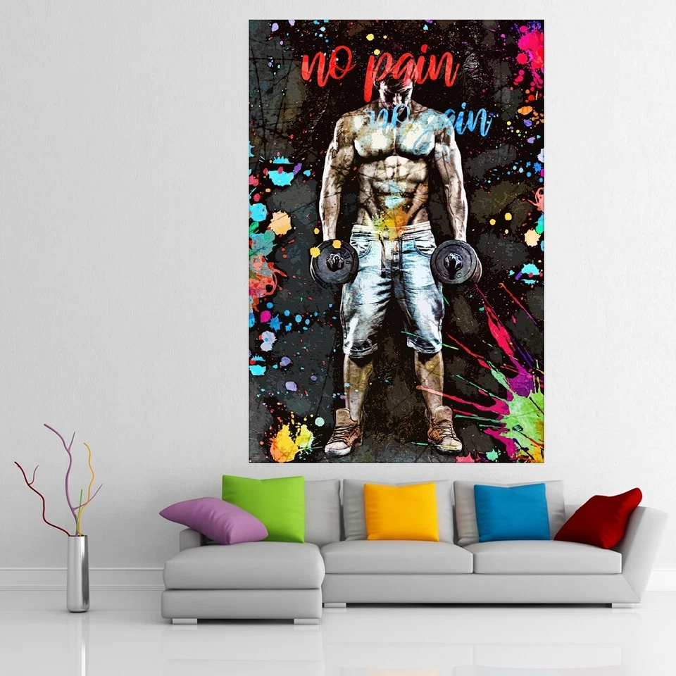 LEINWAND BILDER XXL BODYBUILDING HANTELN BODYBUILDER BUNT ABSTRAKT WAND POSTER - Bild 3 von 4