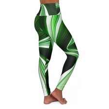 Green-White Stripes - High Waisted Yoga Leggings AOP 