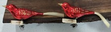 Two Vintage Red Glass Bird Ornaments, Clip On, Made In Czechoslovakia.