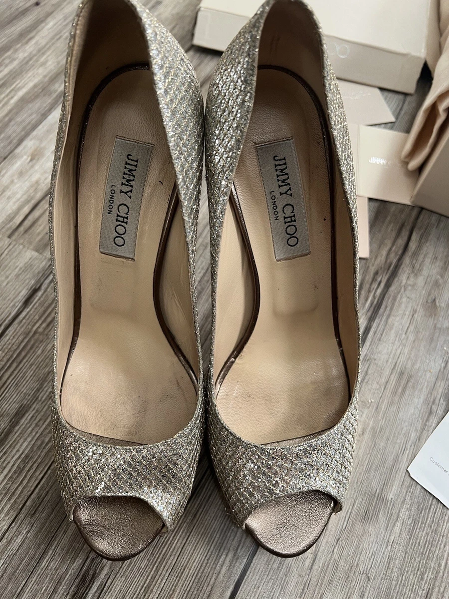 Authentic Jimmy Choo Heels Champagne Glitter Crown Sz 39.5