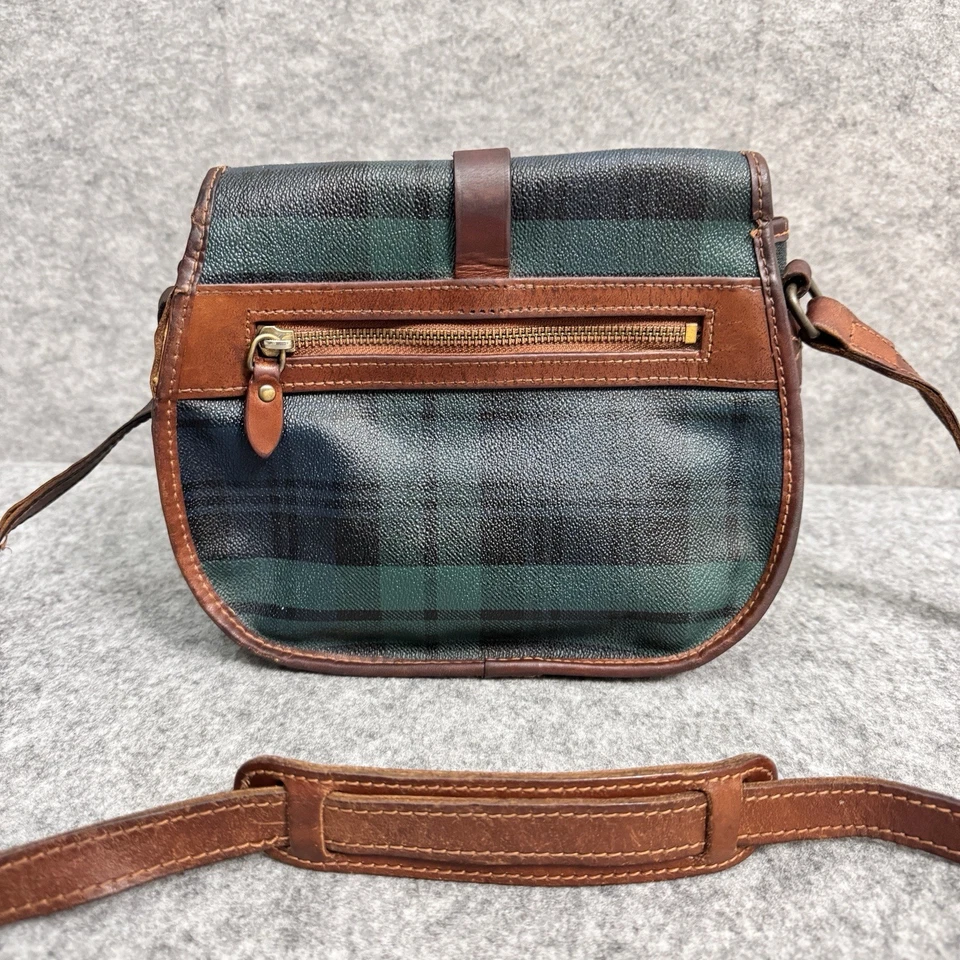 VTG Polo Ralph Lauren Crossbody Bag Black Watch Tartan Plaid Leather Purse - Image 4 of 4