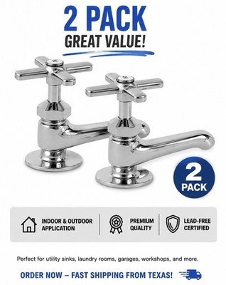 2 Pack Chrome Utility Sink Faucet 1/2'' ISP Cast Brass Cross Handle Lead Free
