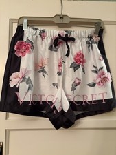 Victoria's Secret Glazed Satin Floral Logo Piping Pocket Short Pajama Set NWT XL