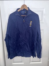 Polo Ralph Lauren Mens Preppy BEAR Estate Rib Pullover 1/4 Sweater Navy Size L