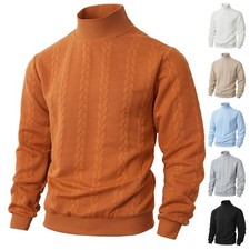 Polyester Mens Sweater Turtleneck Pullover Warm Solid Color Casual Business