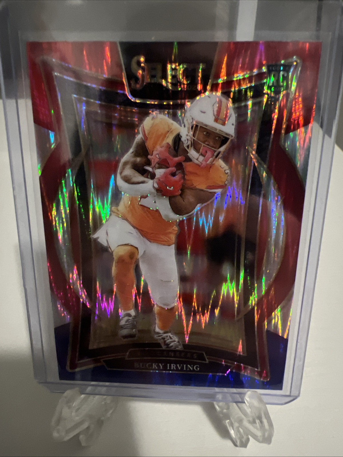 2024 Panini Select - Concourse Bucky Irving #4 Red & Blue Shock Prizm (RC)