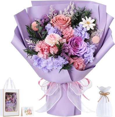 Flower for Delivery, Preserved Flowers Bouquet, Purple Rose Bouquet, Real Long-L