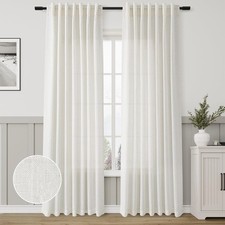 Natural Linen Blend Curtains 90 Inches Long 2 Panel Set Back Tab Pleated Linen