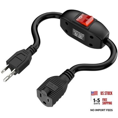 Inline On/Off Switch Extension Cord,  3-Prong Household Switchable Power