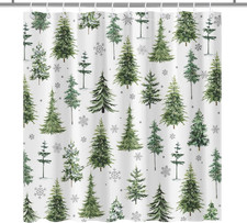Christmas Pine Tree Shower Curtain - Winter Forest Decor, 72x72 Inch