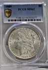1889 US Morgan Silver Dollar $1 PCGS MS62