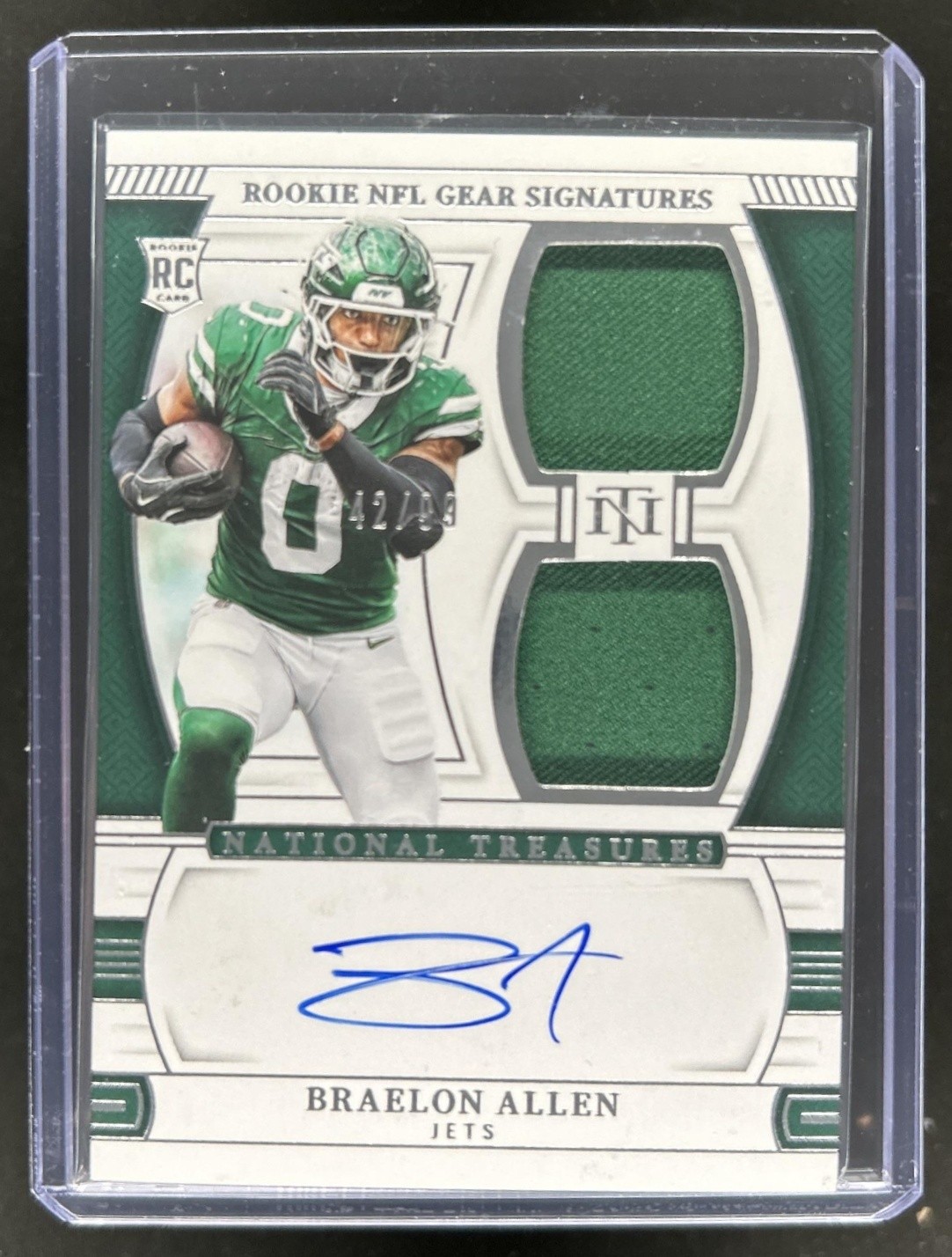 Braelon Allen Panini National Treasures Rookie NFL Gear Signature Combos #BAN Laundry Tag NFL Players Logo 1/1