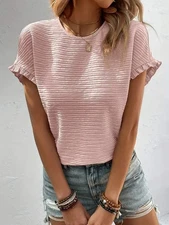 Textured Ruffled Short Sleeve Blouse