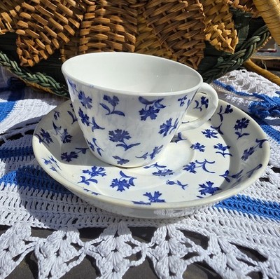 Vintage Royal Worcester Blue Floral Teacup & Saucer Set | English Bone China 