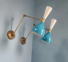 Italian Stilnovo Mid Century Brass Wall Sconce Pair Style Adjustable Lamp