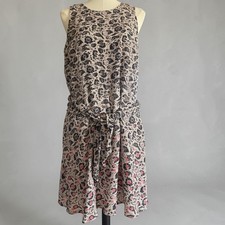 GAP Sz M Sleeveless Dress Fit Flare Tie Belt Black Pink Floral Print EUC!