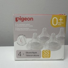 PIGEON Silicone Nipple SS with Latch-On Line, Natural Feel, 0 Months, 4 pack