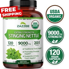 USDA Organic Stinging Nettle 20:1 Extract, 9000 mg Strength, 120 Vegan Capsules