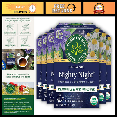 Organic Nighty Night Tea - Relax & Sleep Aid, Spearmint Flavor, 96 Bags (6 Pack)