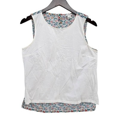 J.CREW Contrast Terry Tank Top Womens White Multicolor Floral Cotton Size S