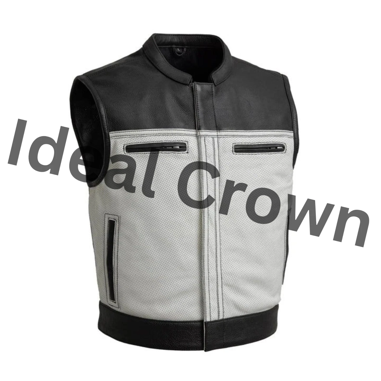 Handmade White Perforated Cowhide Leather Vest Genuine Biker Waistcoat Style