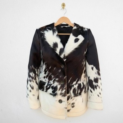 Genuine Cowhide Hair On Hide Leather Blazer Women's Western Ranch Jacket Black W