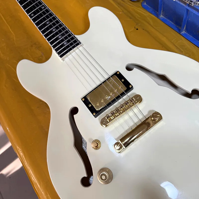 Cream-white Left-handed 339 Hollow Body Electric Guitar, Featuring