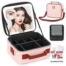 Travel Makeup Bag with Led Mirror Make up Case with Lighted Mirror Pink Brown