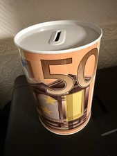 Tirelire en métal motif billet 50 euros avec fente sur le dessus