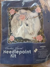 Unicorn Needlepoint Kit Pillow Cover Something Special 14x14 1980 Sealed Read