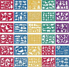 30 Pieces Drawing Stencils Set for Kids, Plastic Drawing Painting Stencil Templa