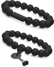 2Pcs 11mm Wood Beaded Bracelet for Men Buddhist Prayer Beads Elastic Wristband