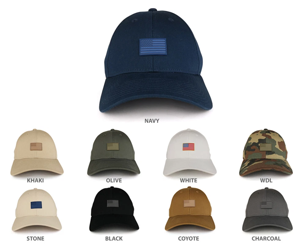 Small Rubber American Flag Structured Cotton Adjustable Baseball Cap - FREE SHIP