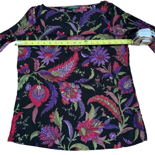 RALPH LAUREN Satin Black Floral Paisley Blouse Shirt Top Floral Size Small - Picture 4 of 9
