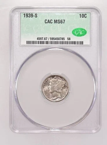 GEM BU 1939-S Silver MERCURY Dime CACG MS67.  #23